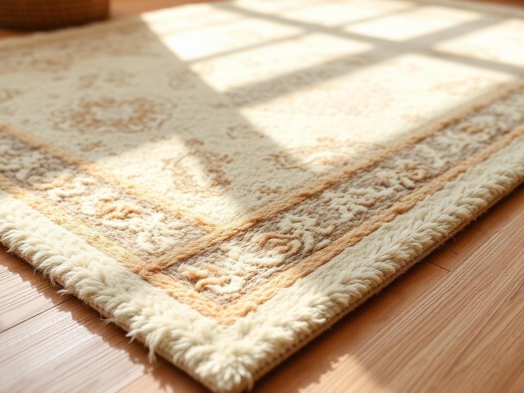 Freshly deep-cleaned cream wool rug on oak flooring